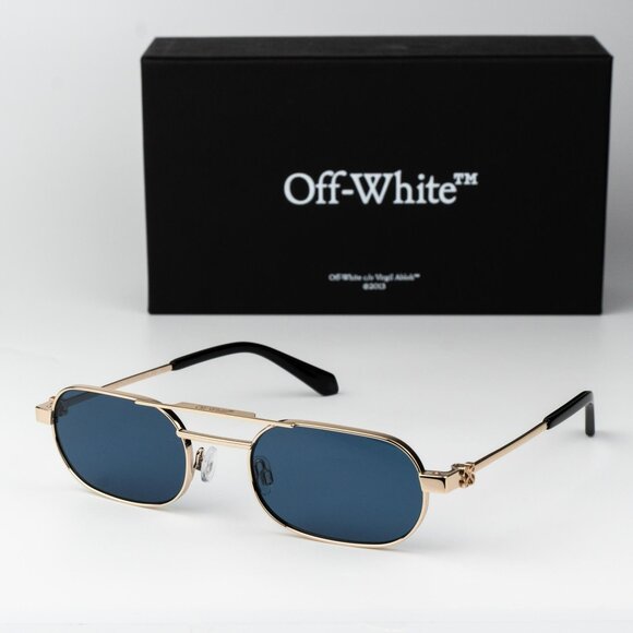 Off-White VAIDEN Men Sunglasses Gold Blue Oval OERI123 VAIDEN 7645 NEW AUTHENTIC - Picture 1 of 15